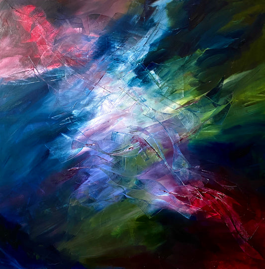 The Peace of Wild Things by Mayte Alquicira. Abstract mixed media painting, 35.8 x 35.8 inches