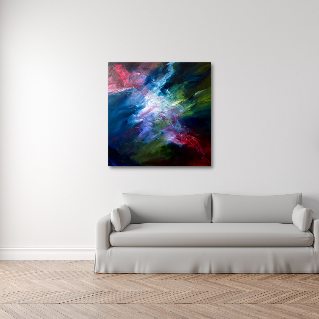 The Peace of Wild Things by Mayte Alquicira. Abstract mixed media painting, 35.8 x 35.8 inches